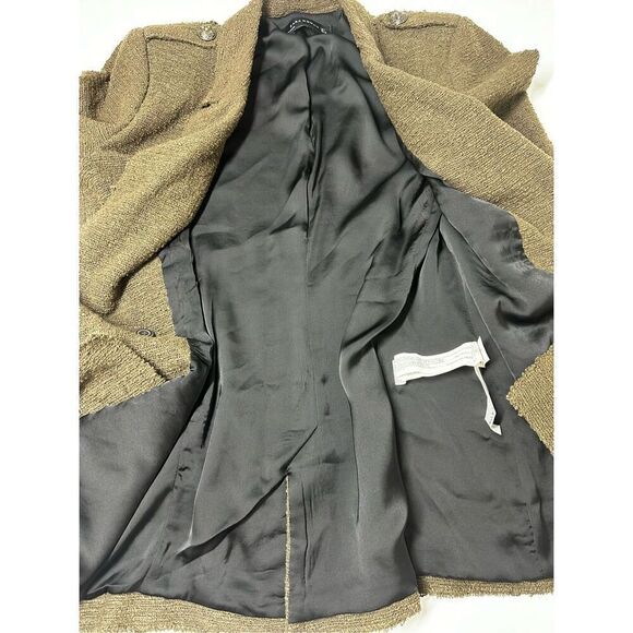 Zara Khaki Green Boucle Tweed Blazer Jacket Military Double Breasted  Size L - Picture 15 of 16